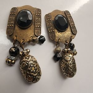 Marjorie Baer S.F bronze black faceted opal with dangle charms clip on earrings